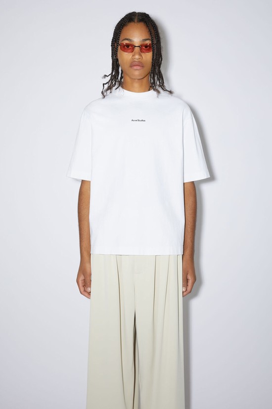 White Acne Studios Logo Men's T Shirts | AGQL-65041