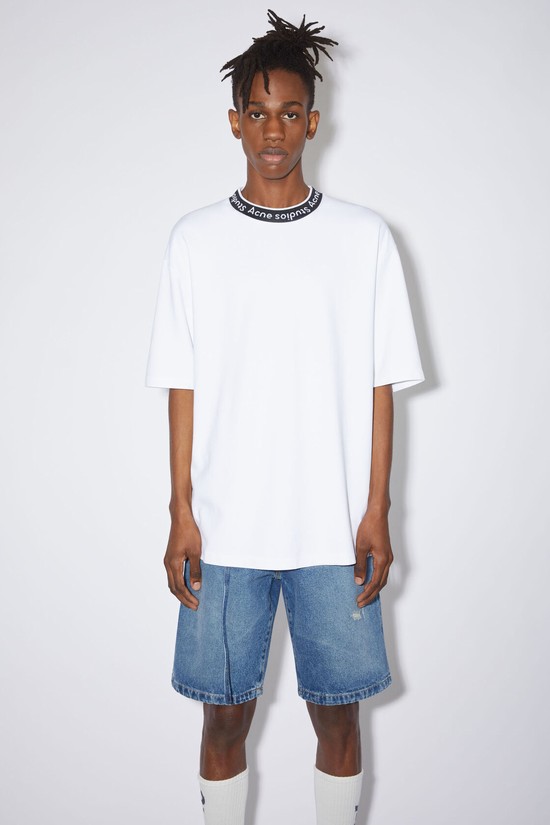 White Acne Studios Logo Rib Men's T Shirts | VKCT-91854