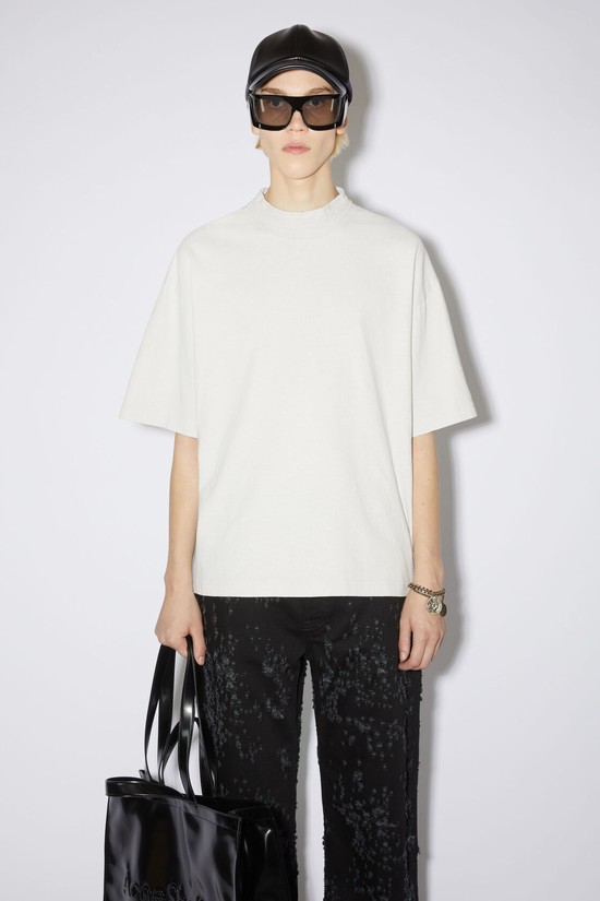 White Acne Studios Logo Tape Men's T Shirts | BZQF-62859