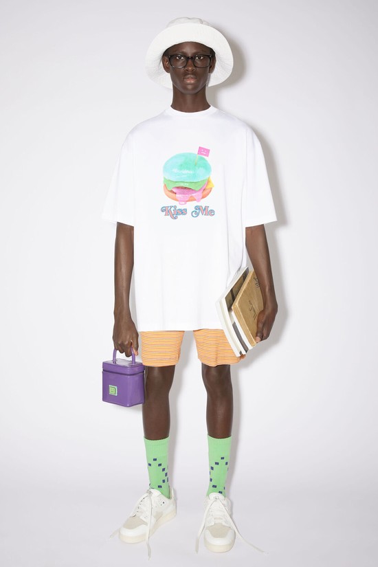 White Acne Studios Printed Men's T Shirts | TZKO-08793