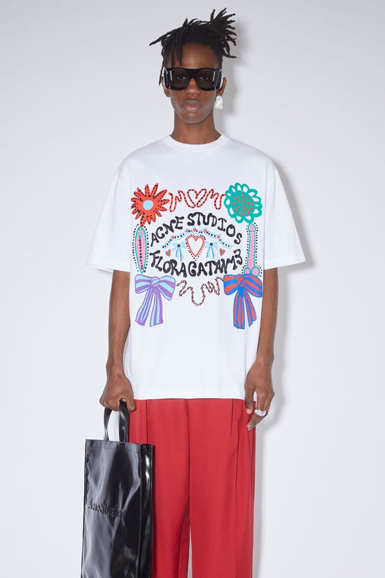 White Acne Studios Screen Print Men's T Shirts | HANZ-32107