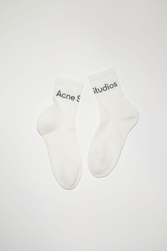 White / Grey Acne Studios Logo Socks | FOKP-76132