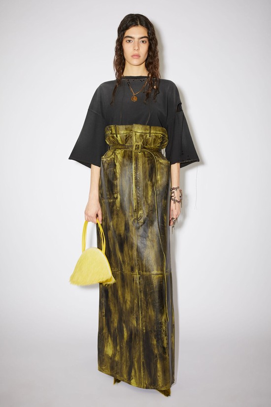 Yellow / Black Acne Studios High Waist Leather Maxi Women's Skirts | YNWJ-64835