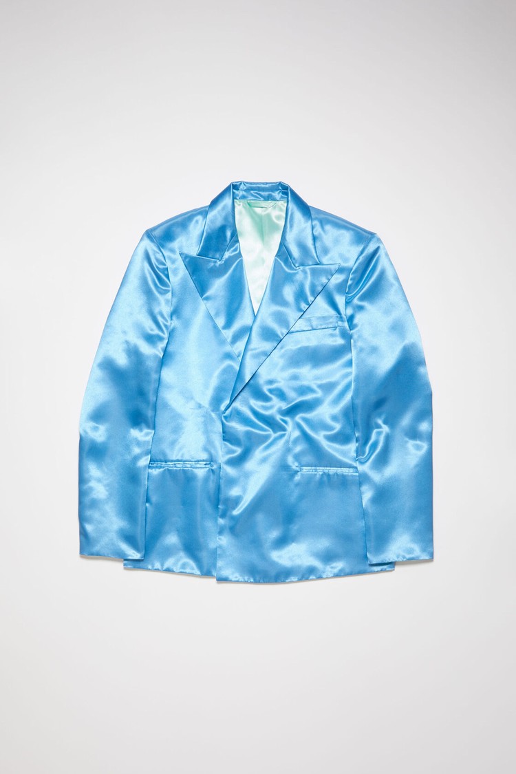 Azure / Blue Acne Studios Satin Double-breasted Blazer Men's Suits | OHCY-72310