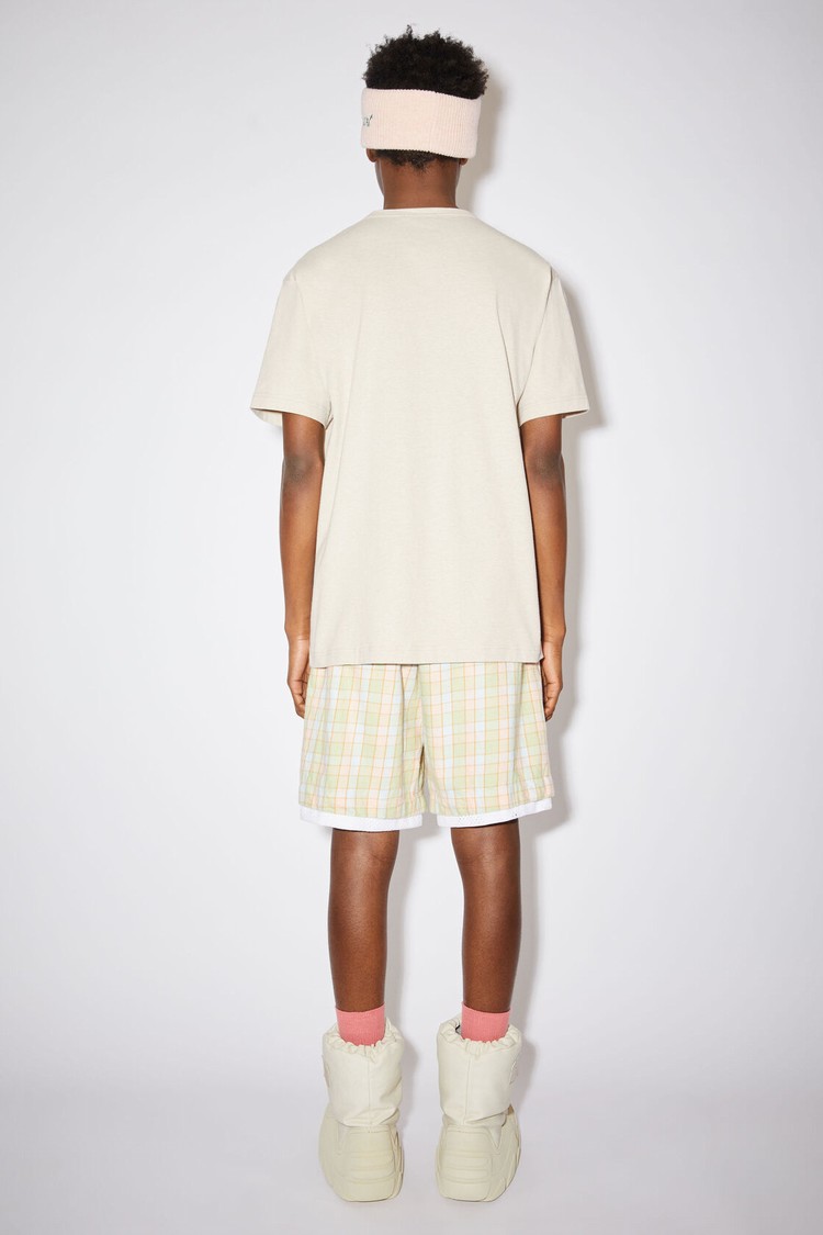 Beige Acne Studios Crew Neck Men's T Shirts | IXJB-96450