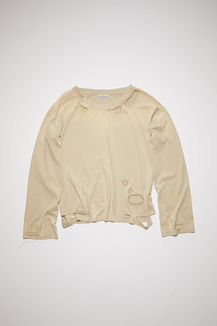 Beige Acne Studios Distressed Long Sleeve Women's T Shirts | PRFA-93207