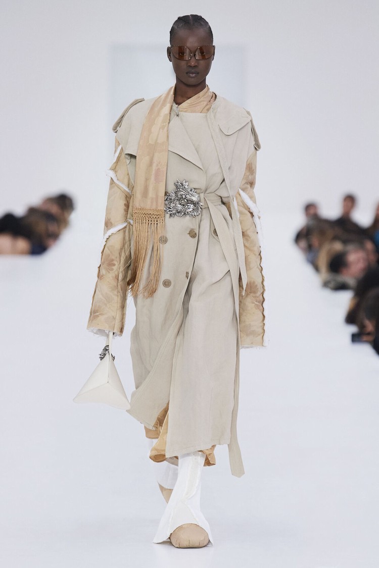 Beige Acne Studios Double-breasted Patchwork Trench Women's Coats | BQJP-75694