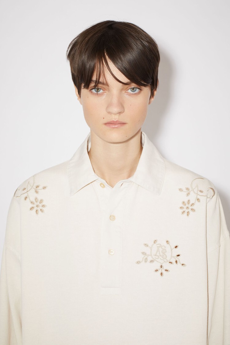 Beige Acne Studios Embroidered Polo Women's T Shirts | NOGD-47390