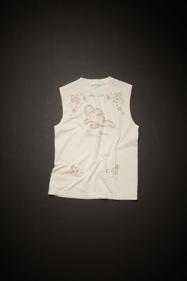 Beige Acne Studios Embroidered Sleeveless Women's T Shirts | OGIH-71025