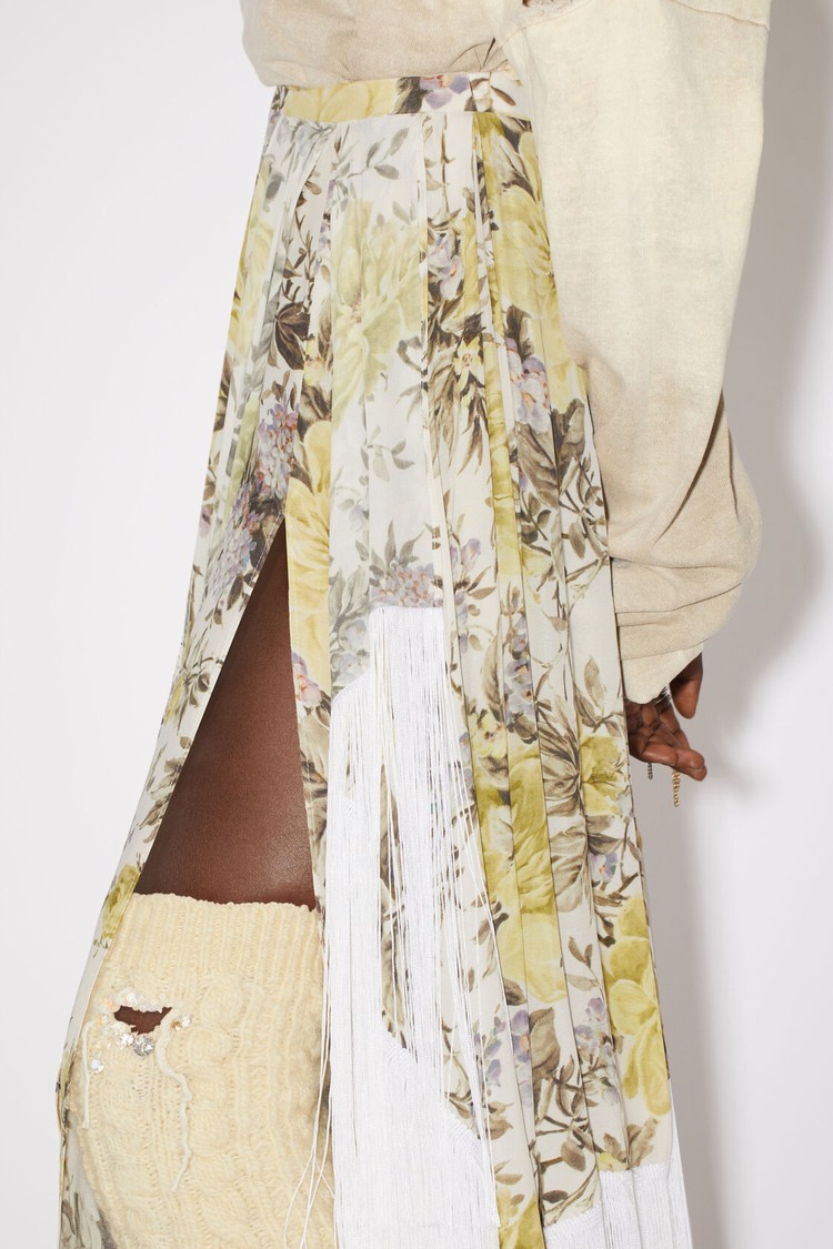 Beige Acne Studios Flower Print Fringe Women's Skirts | KSZP-09863