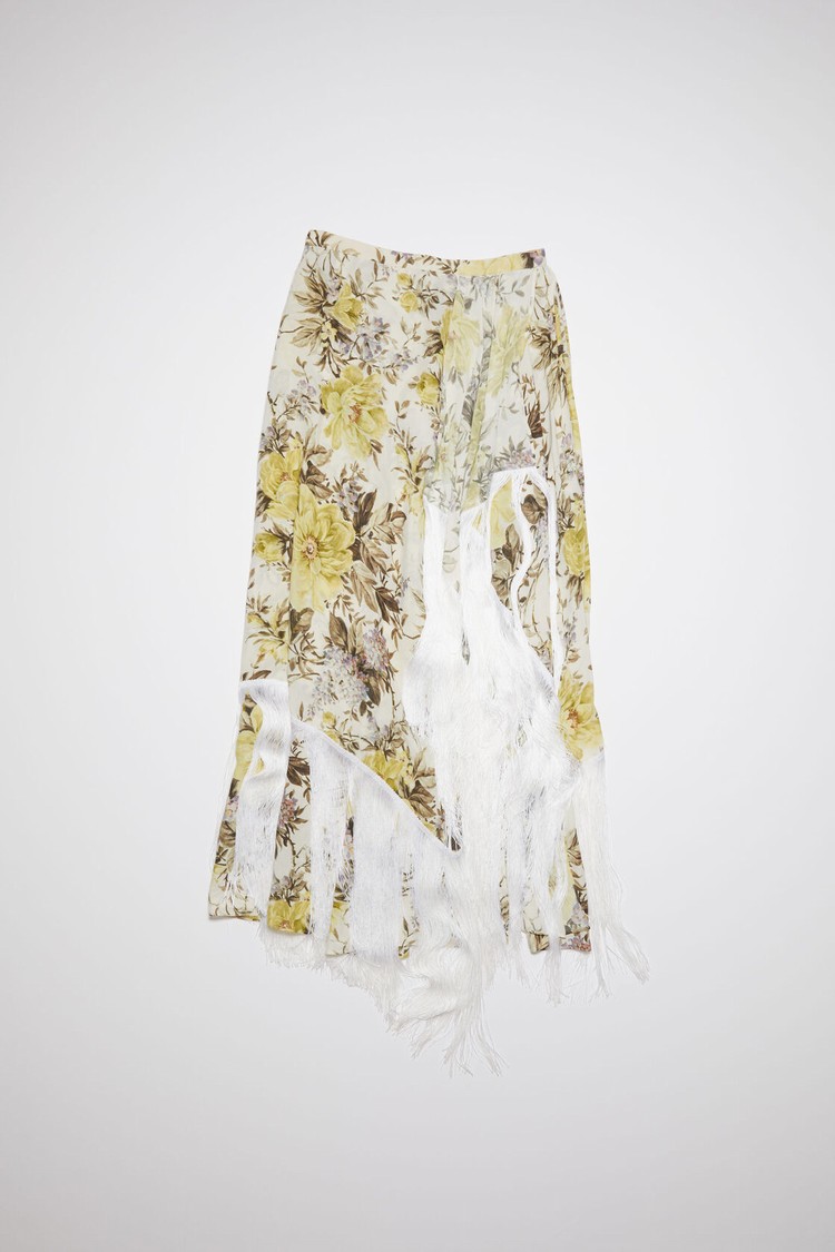 Beige Acne Studios Flower Print Fringe Women's Skirts | KSZP-09863