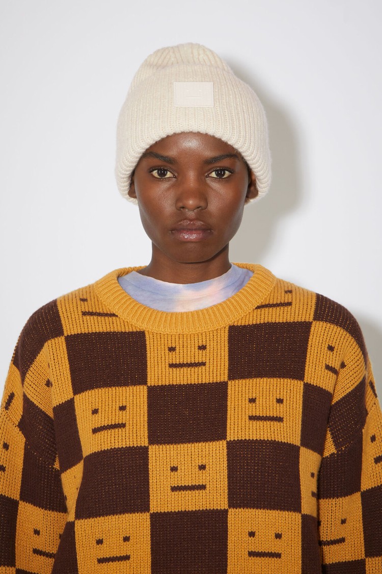 Beige Acne Studios Large Face Logo Beanie | FUKH-21834