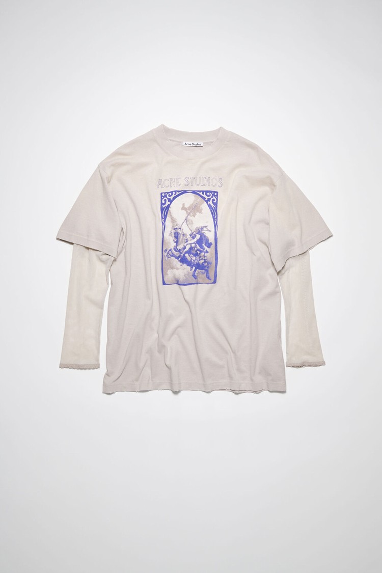 Beige Acne Studios Layered Printed Women's T Shirts | SNVK-15234