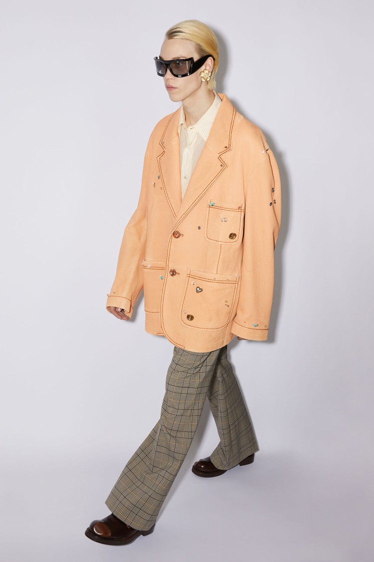 Beige Acne Studios Printed Leather Men's Jackets | WCIQ-89674