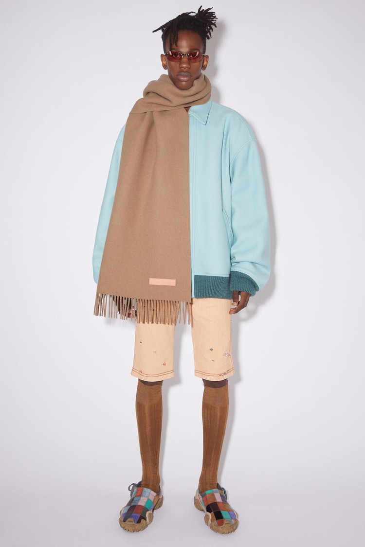 Beige Acne Studios Rich Wool Fringe - Narrow Scarf | FIMH-54230