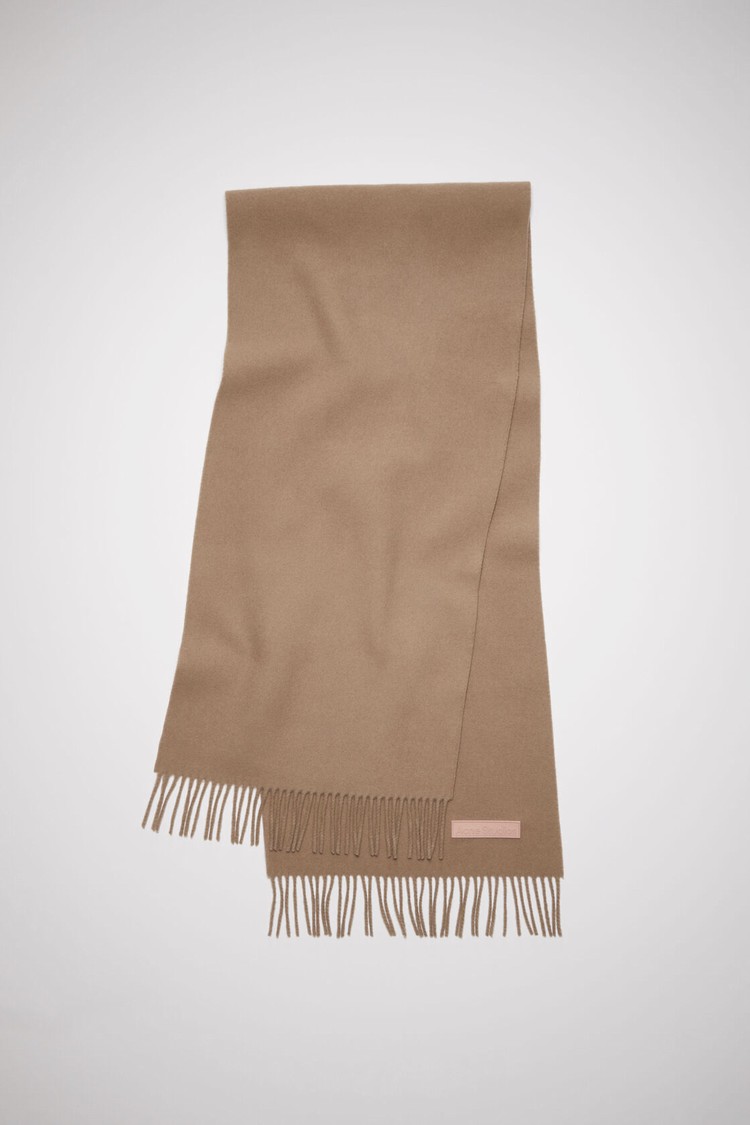 Beige Acne Studios Rich Wool Fringe - Narrow Scarf | FIMH-54230