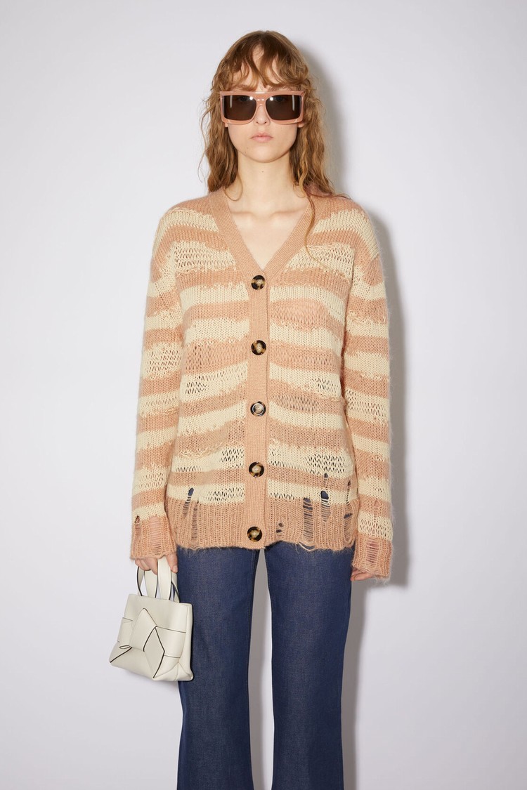 Beige / Beige Acne Studios Distressed Stripe Women\'s Cardigan | HOYF-48723