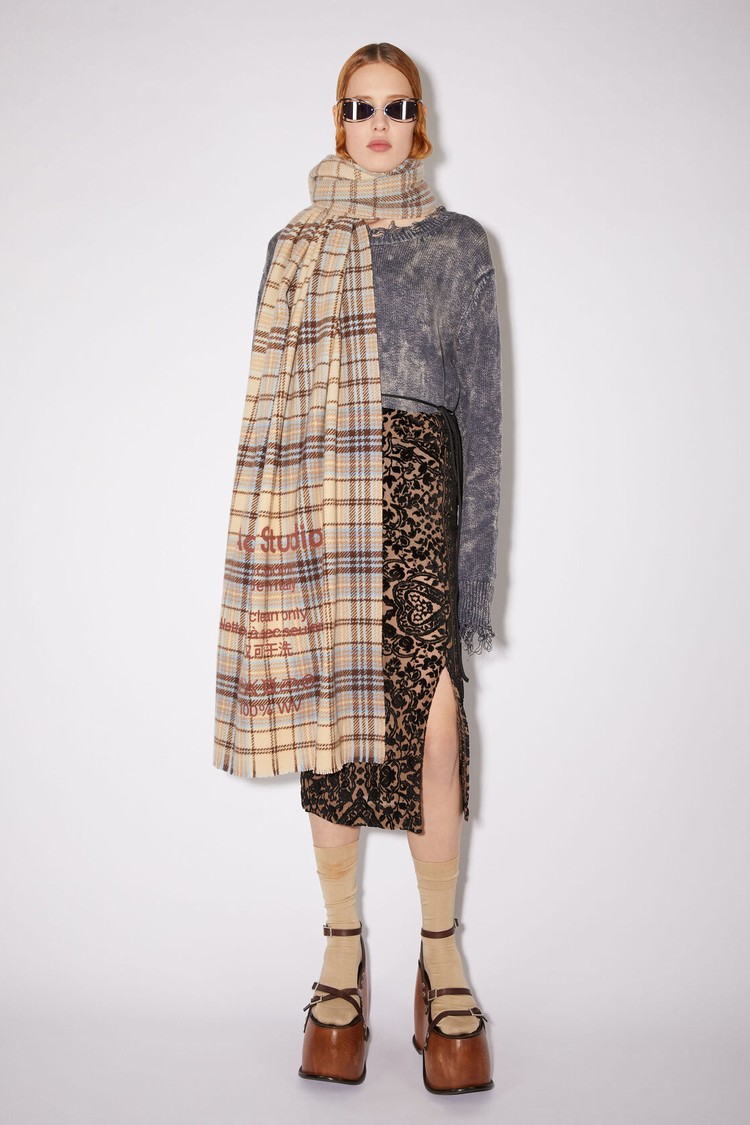 Beige / Brown Acne Studios Checked Wool Scarf | JMYV-34790