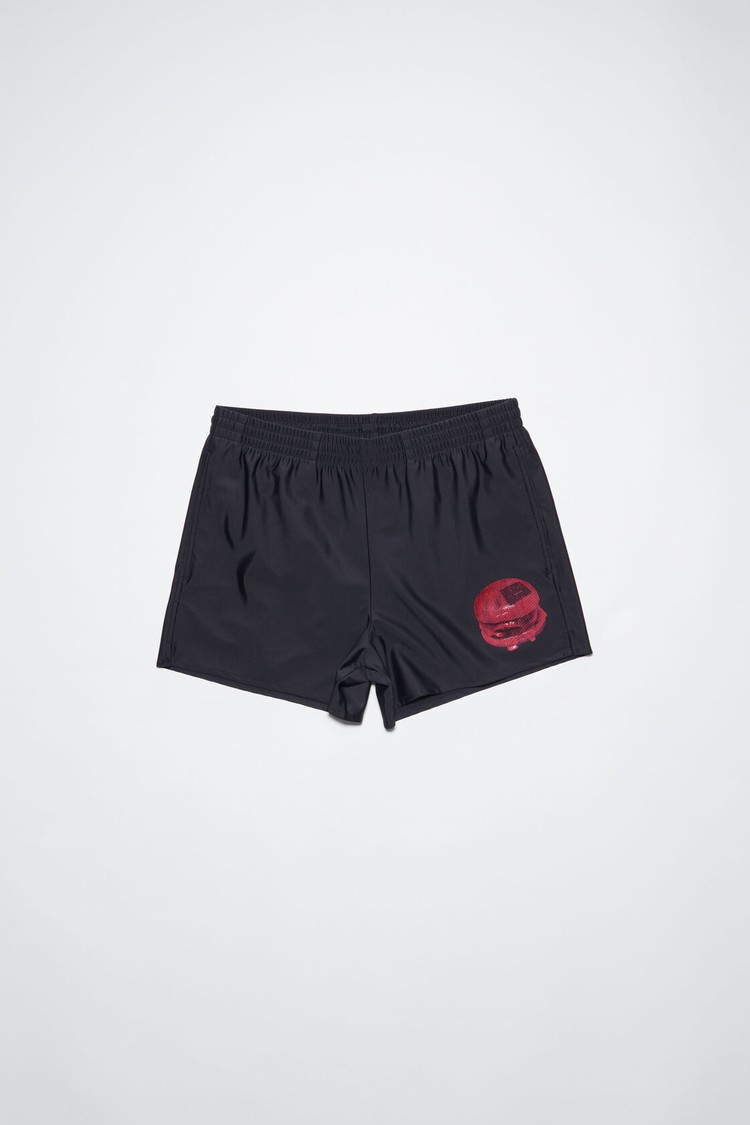 Black Acne Studios Bite Me Print Swim Men's Shorts | DCHQ-69041