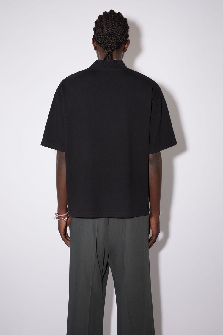 Black Acne Studios Crew Neck Logo Tape Men's T Shirts | PAIF-01356