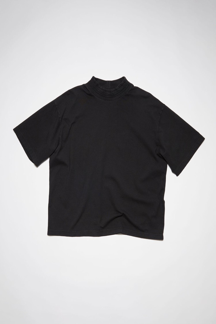 Black Acne Studios Crew Neck Logo Tape Men's T Shirts | PAIF-01356