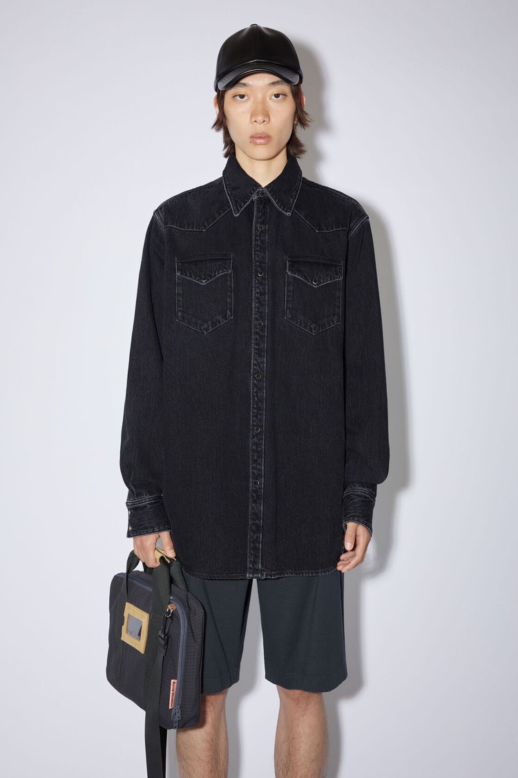 Black Acne Studios Denim Button-up Men\'s Shirts | EKJT-17506