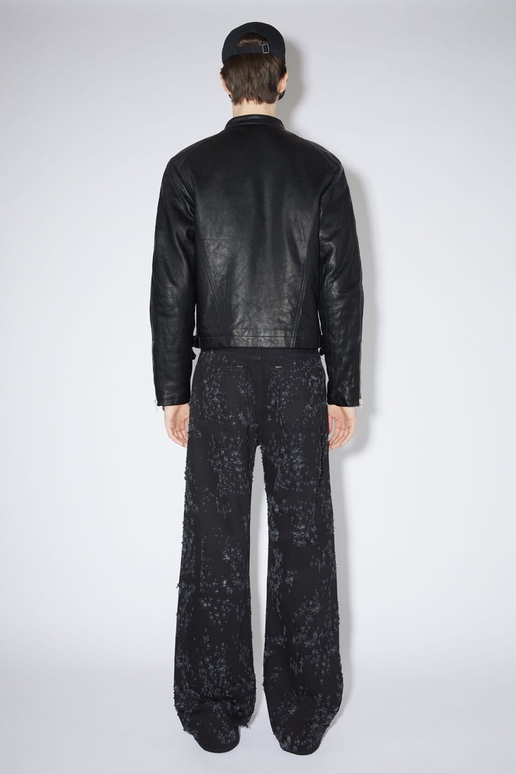 Black Acne Studios Distressed Leather Men's Jackets | MRFS-84095