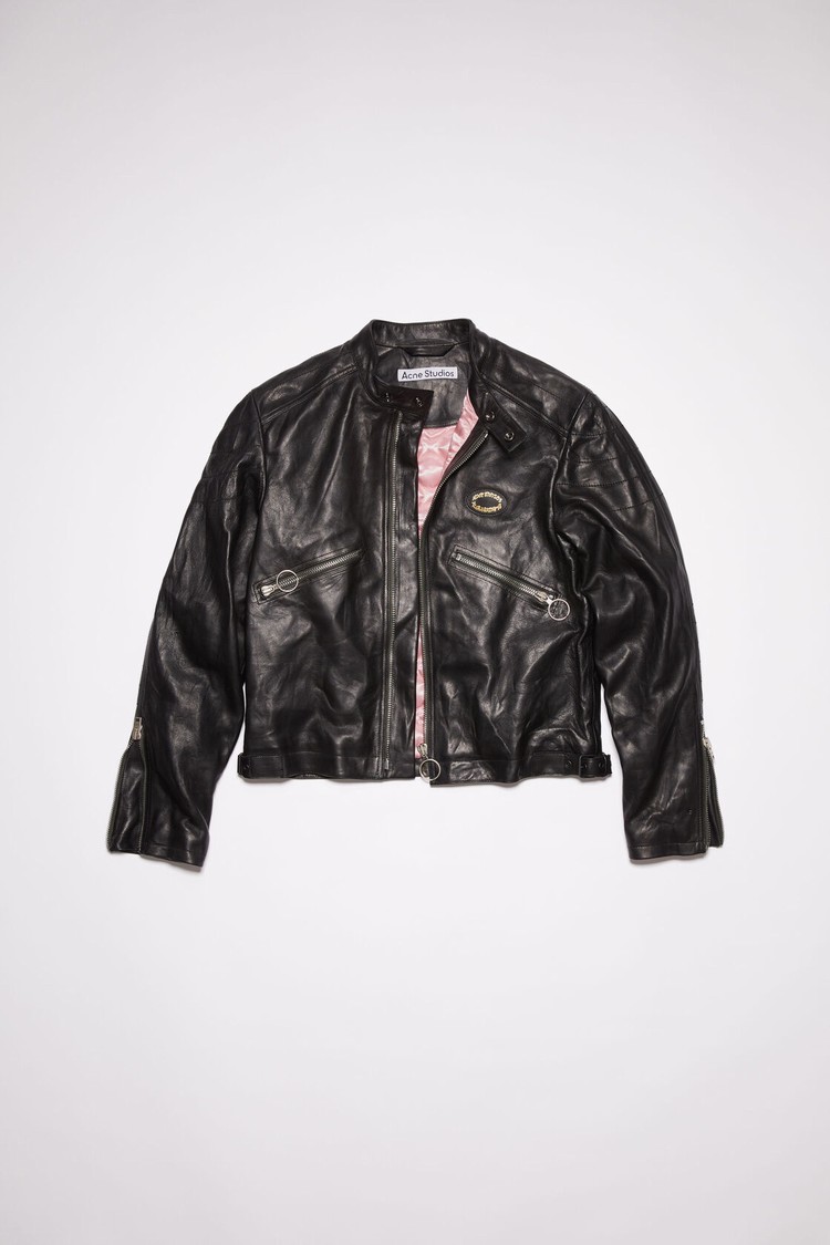 Black Acne Studios Distressed Leather Men's Jackets | MRFS-84095