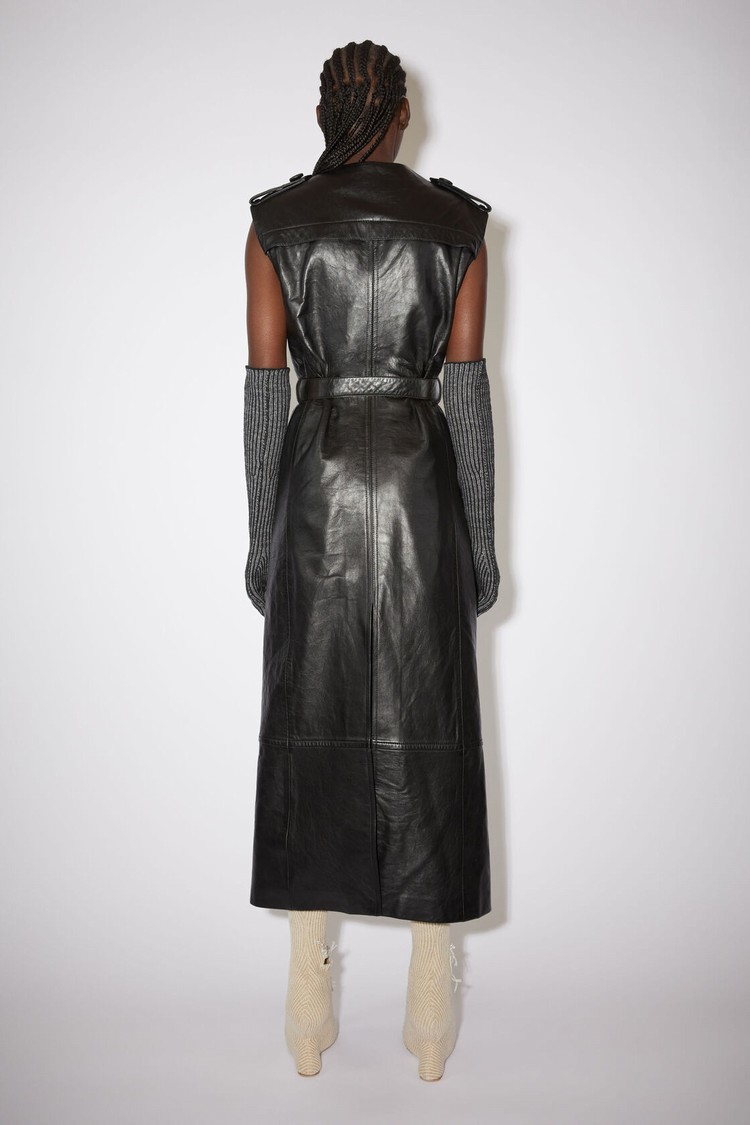 Black Acne Studios Double-breasted Maxi Leather Women's Coats | OIHK-94782