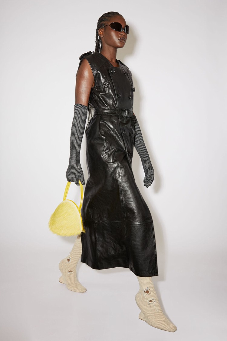 Black Acne Studios Double-breasted Maxi Leather Women's Coats | OIHK-94782