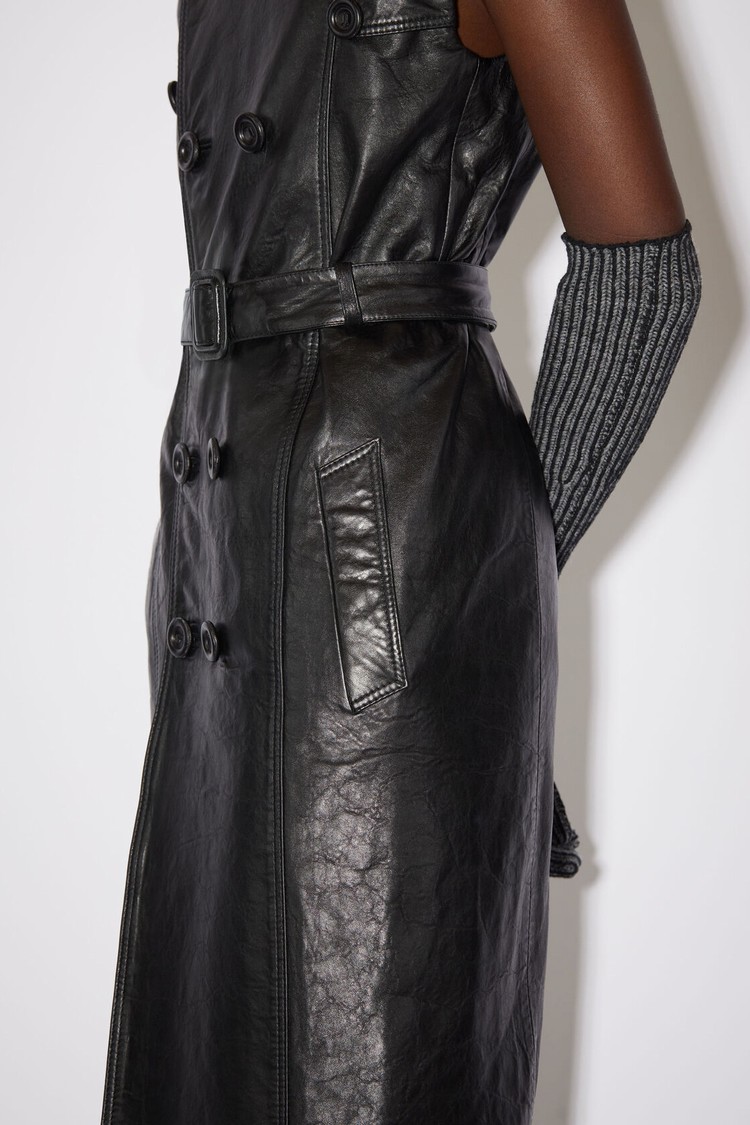 Black Acne Studios Double-breasted Maxi Leather Women's Coats | OIHK-94782