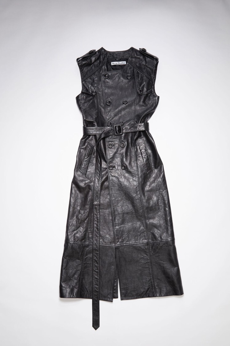 Black Acne Studios Double-breasted Maxi Leather Women's Coats | OIHK-94782