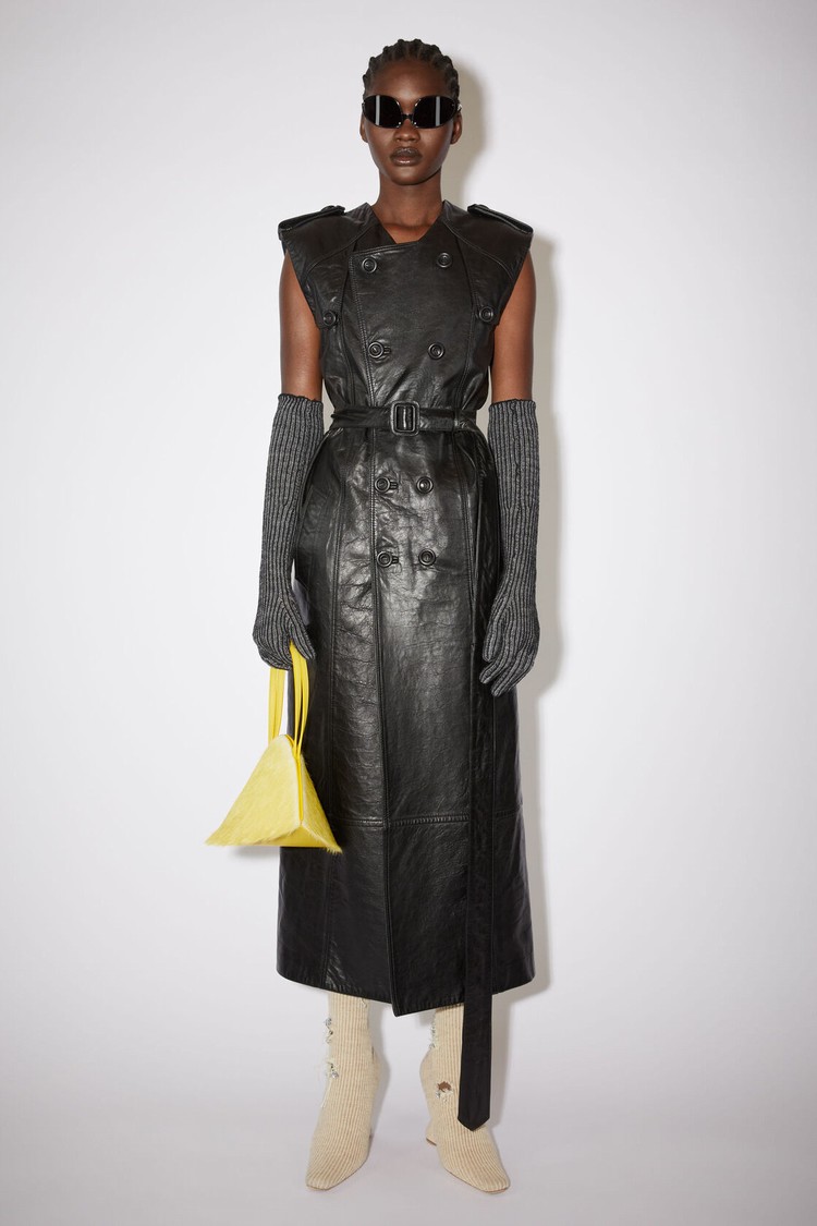 Black Acne Studios Double-breasted Maxi Leather Women\'s Coats | OIHK-94782