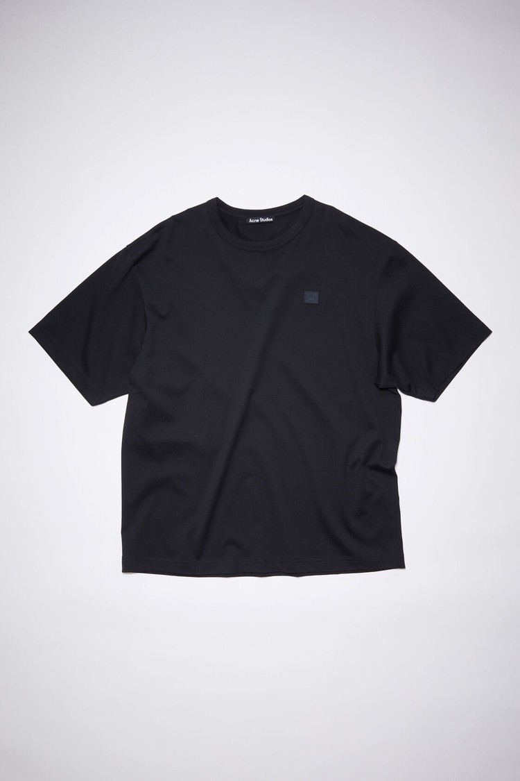 Black Acne Studios Face Logo Patch Men's T Shirts | VIEQ-14297