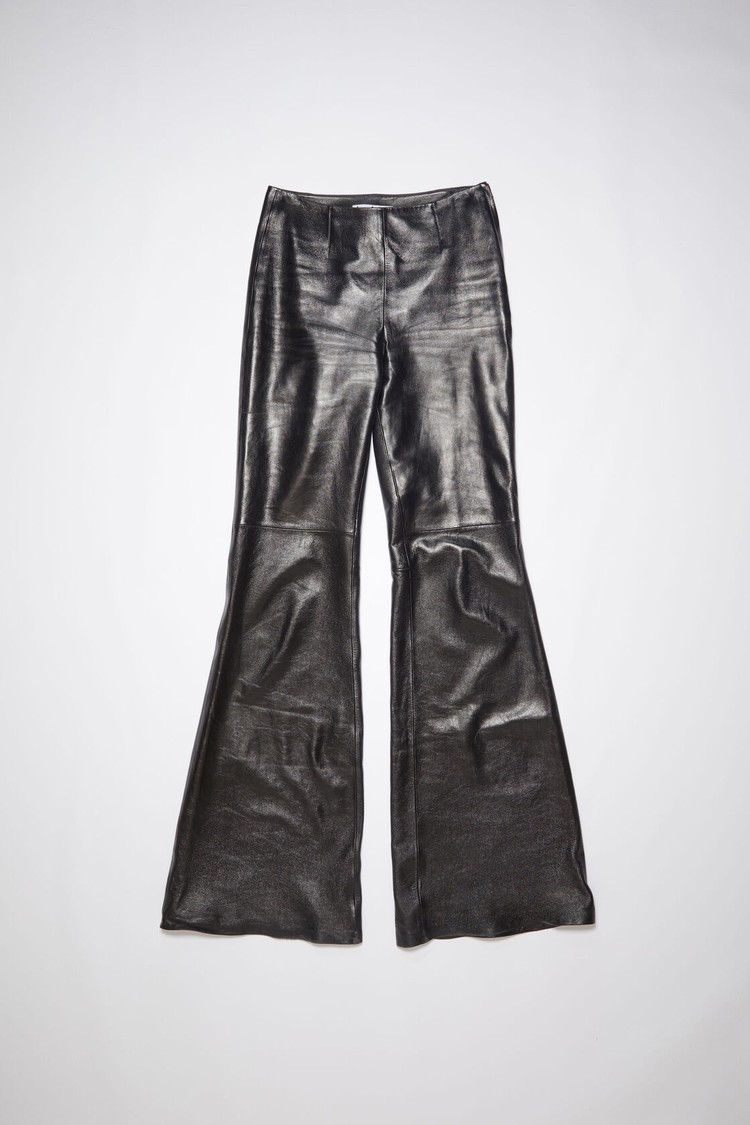 Black Acne Studios Flared Leather Women's Trousers | UGXJ-91460