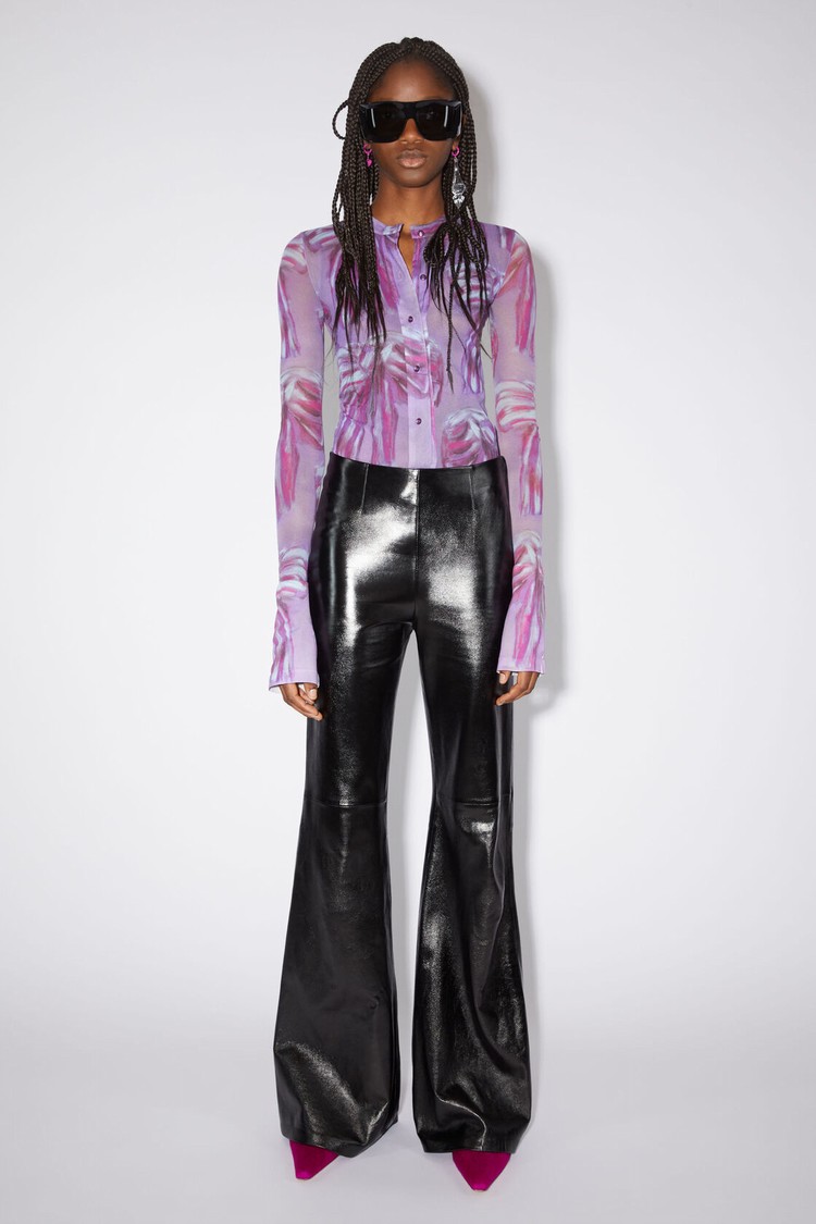 Black Acne Studios Flared Leather Women\'s Trousers | UGXJ-91460