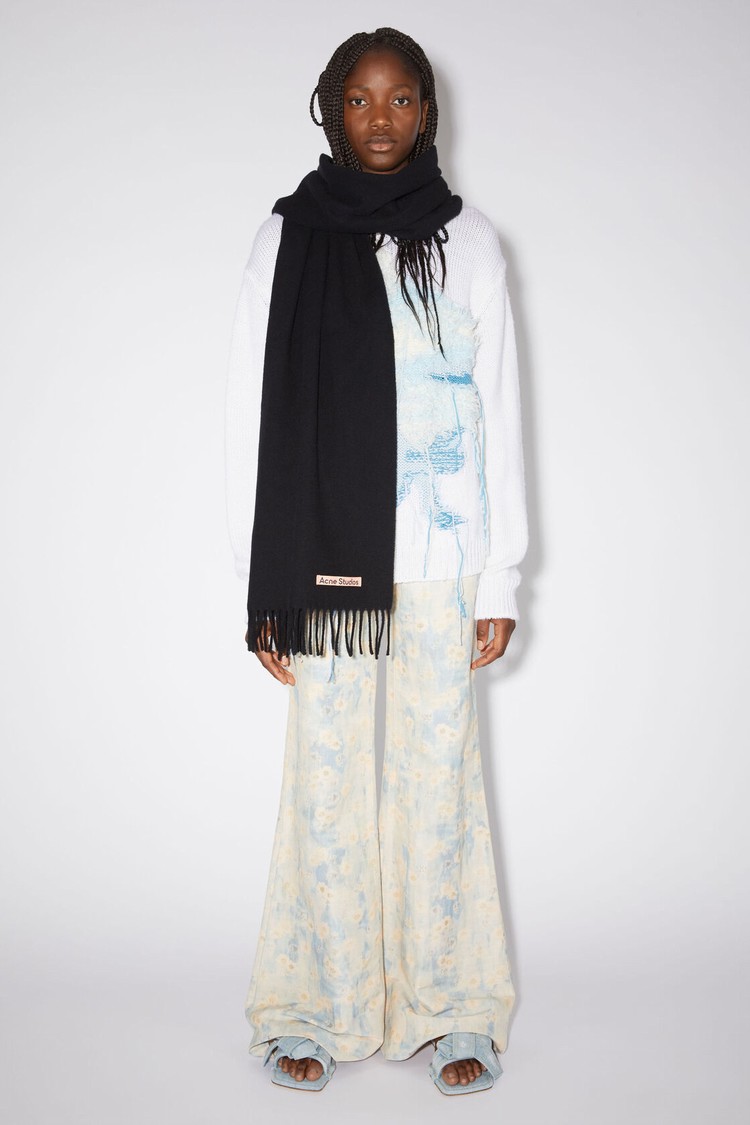 Black Acne Studios Fringe Wool - Narrow Scarf | RUPZ-03267