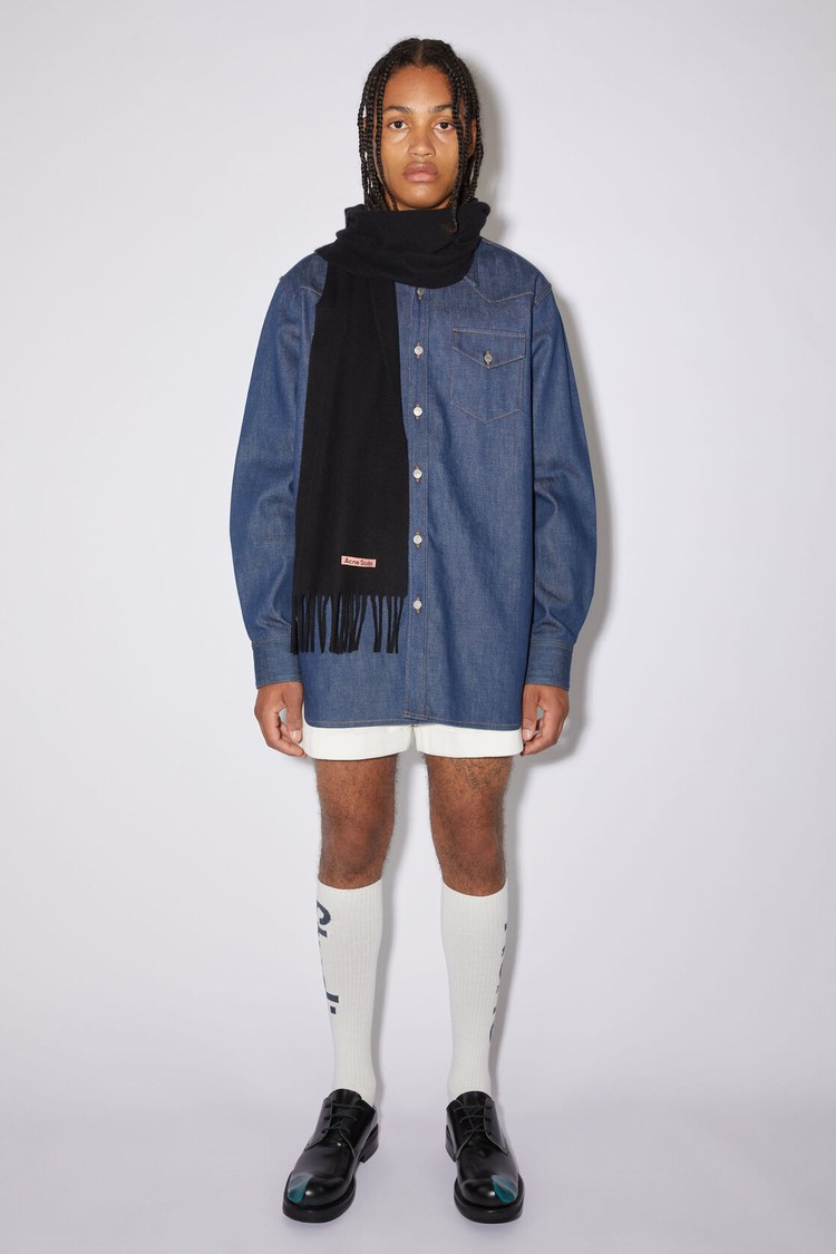 Black Acne Studios Fringe Wool - Skinny Scarf | TZVD-36508