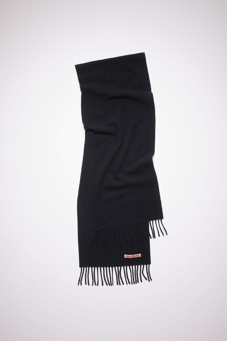 Black Acne Studios Fringe Wool - Skinny Scarf | TZVD-36508