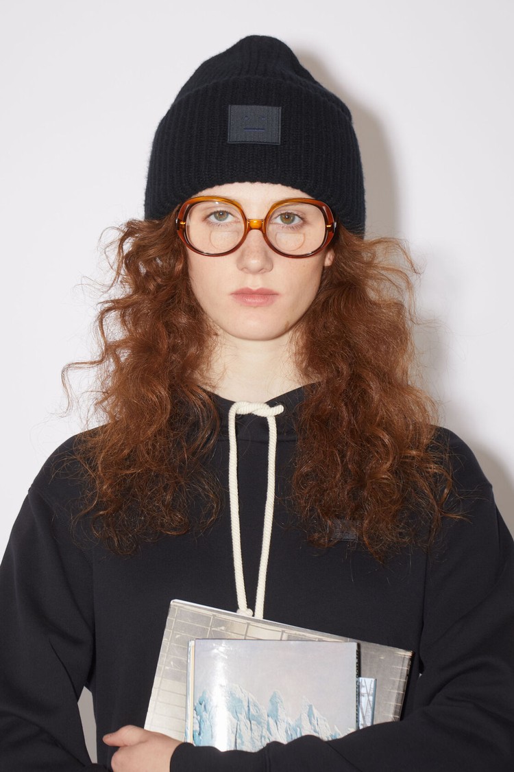 Black Acne Studios Large Face Logo Beanie | CMYI-71254