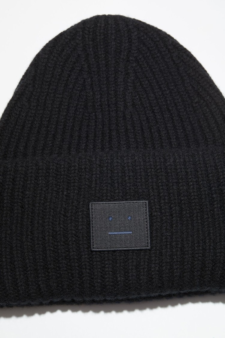 Black Acne Studios Large Face Logo Beanie | CMYI-71254