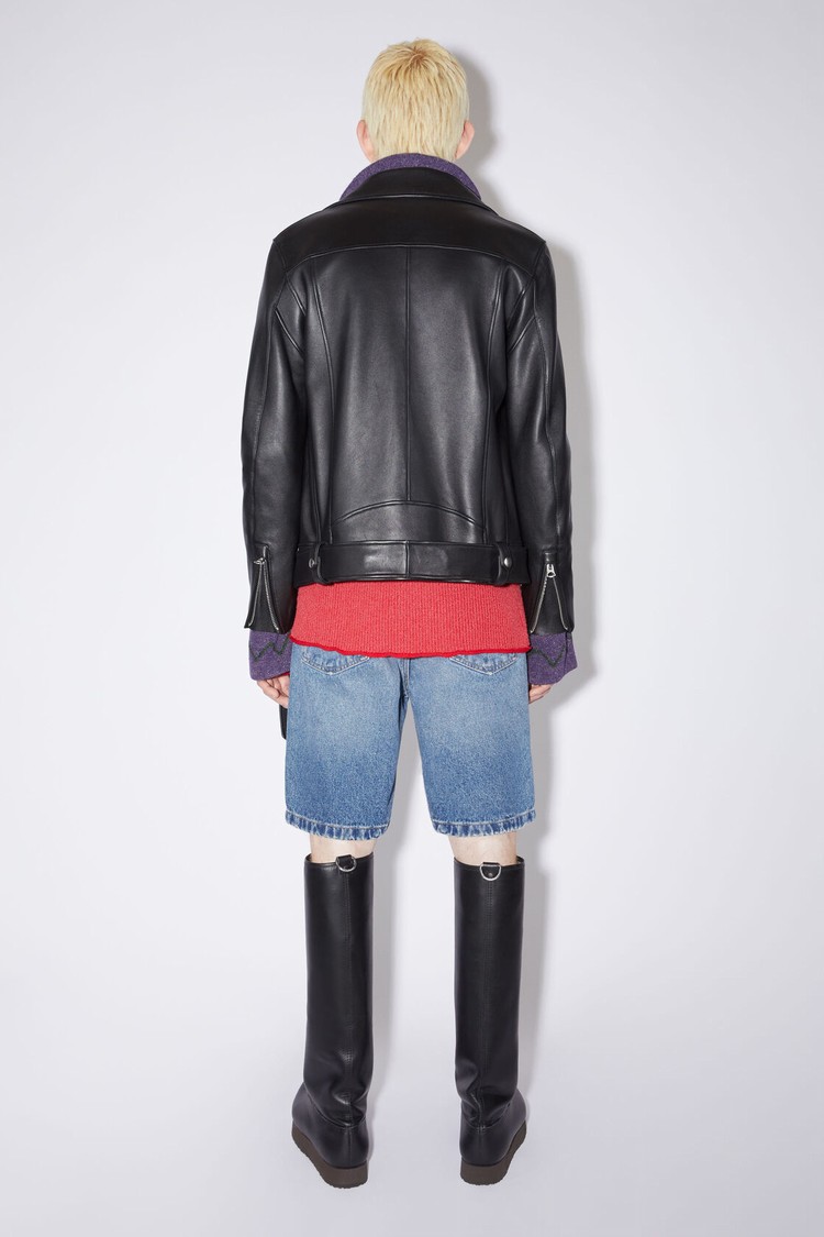 Black Acne Studios Leather Biker Men's Jackets | VCZK-18739