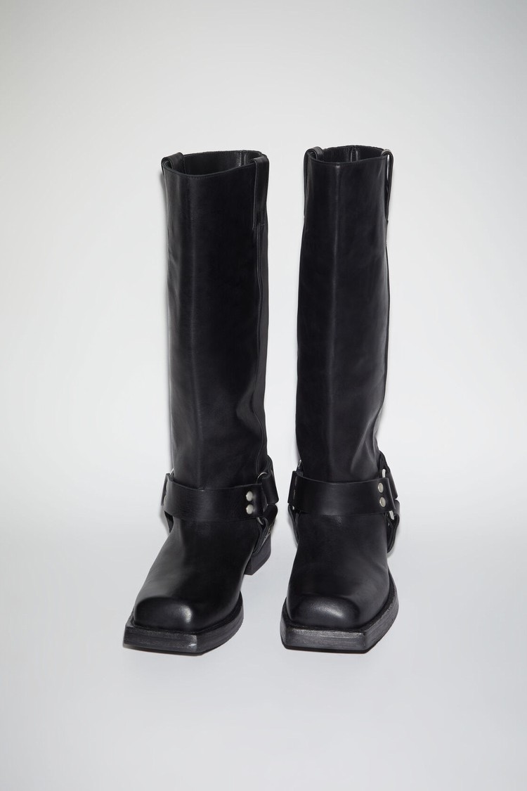 Black Acne Studios Leather Buckle Women's Boots | ITKE-81952