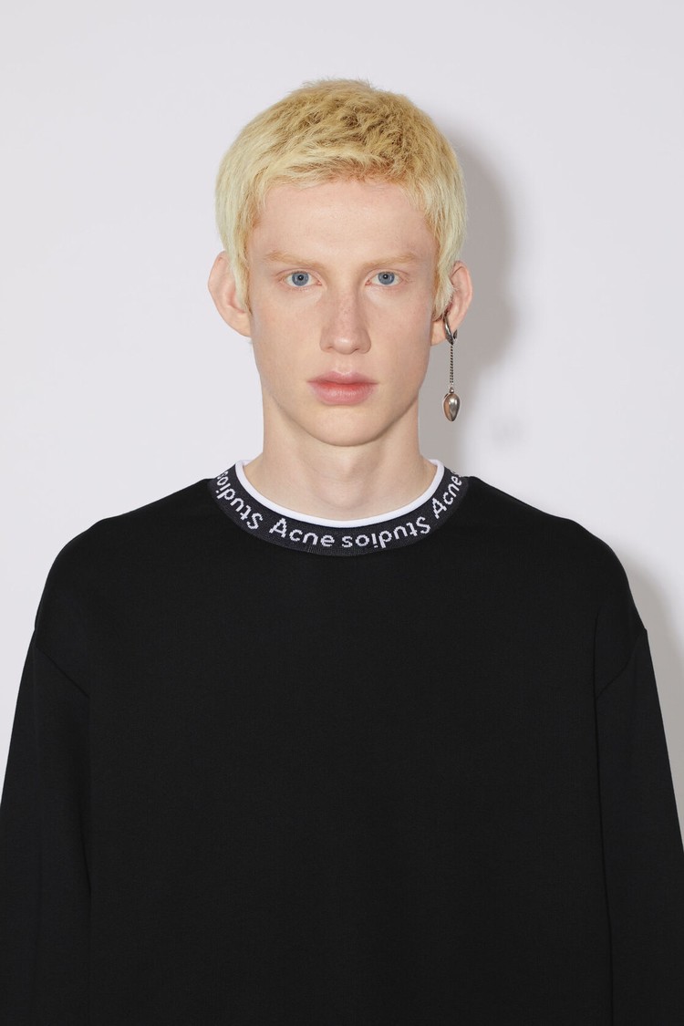 Black Acne Studios Logo Rib Men's Sweatshirts | QJPW-51740