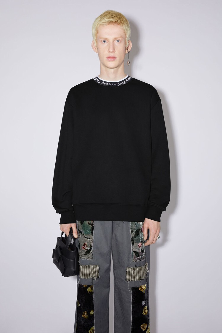 Black Acne Studios Logo Rib Men\'s Sweatshirts | QJPW-51740