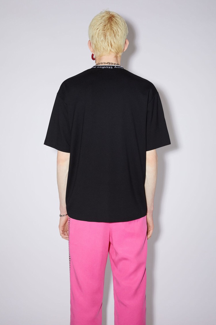 Black Acne Studios Logo Rib Men's T Shirts | ZQHE-14937