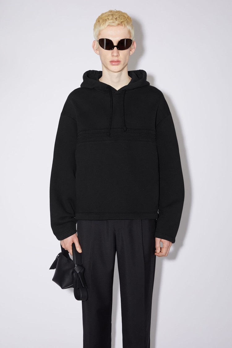 Black Acne Studios Logo Tape Men\'s Hoodie | UHLC-25741