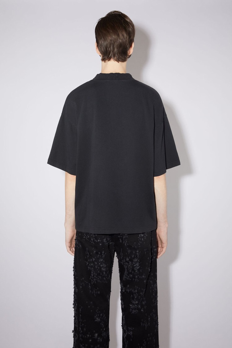 Black Acne Studios Logo Tape Men's T Shirts | ZVWJ-71382