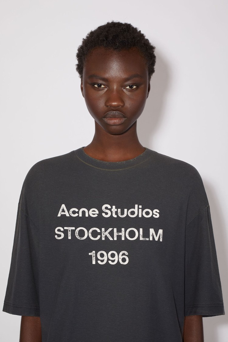 Black Acne Studios Logo Women's T Shirts | AXBV-09735