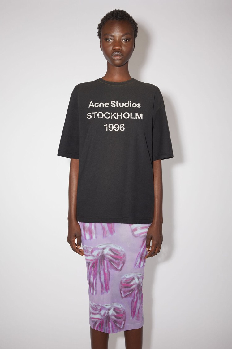 Black Acne Studios Logo Women\'s T Shirts | AXBV-09735